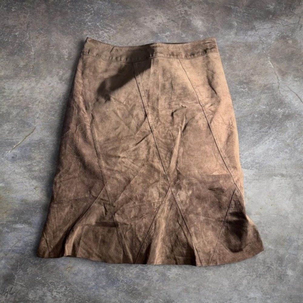 Brown Leather Midi Skirt Flare Hem Y2K Boho Western Size 10